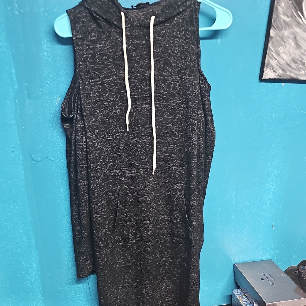 Chic Black Hoodie Dress with Drawstrings